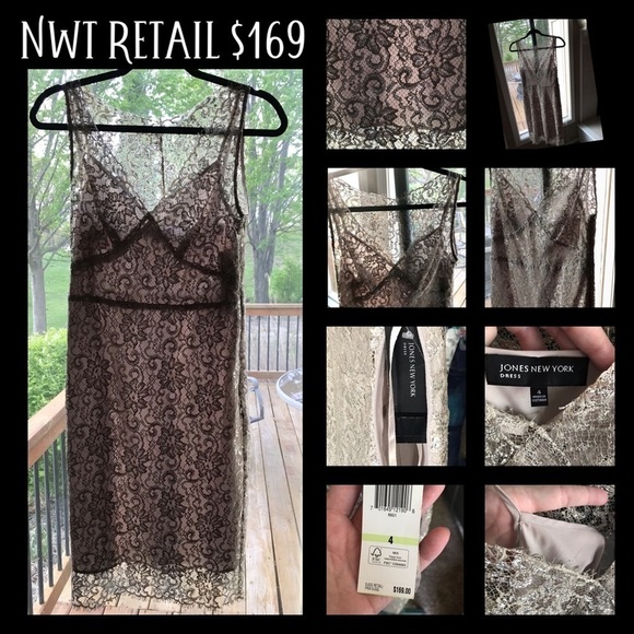 🖤NWT JONES NEW YORK CHAMPAGNE LACE DRESS SZ 4-PROM-PARTY-LUXURY FULLY LINED🖤 - Picture 1 of 14